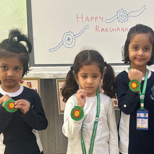 Children celebrating Raksha Bandhan at Tiny Tots Pre School, Talegaon Dabhade