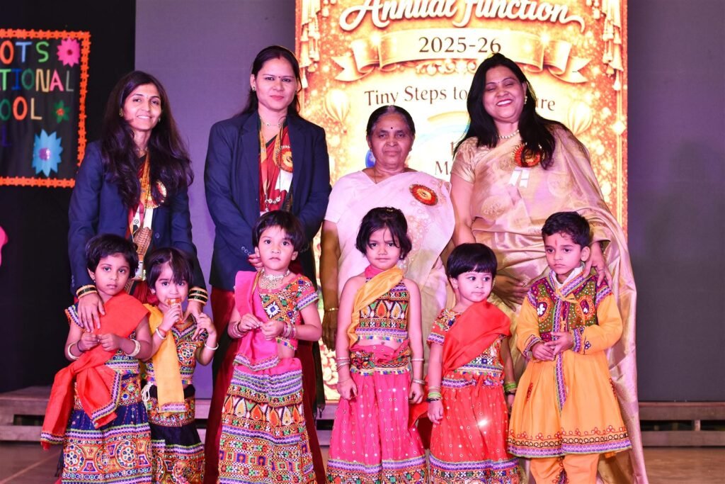Tiny Tots children on stage with their teachers at the Annual Function 2025-26