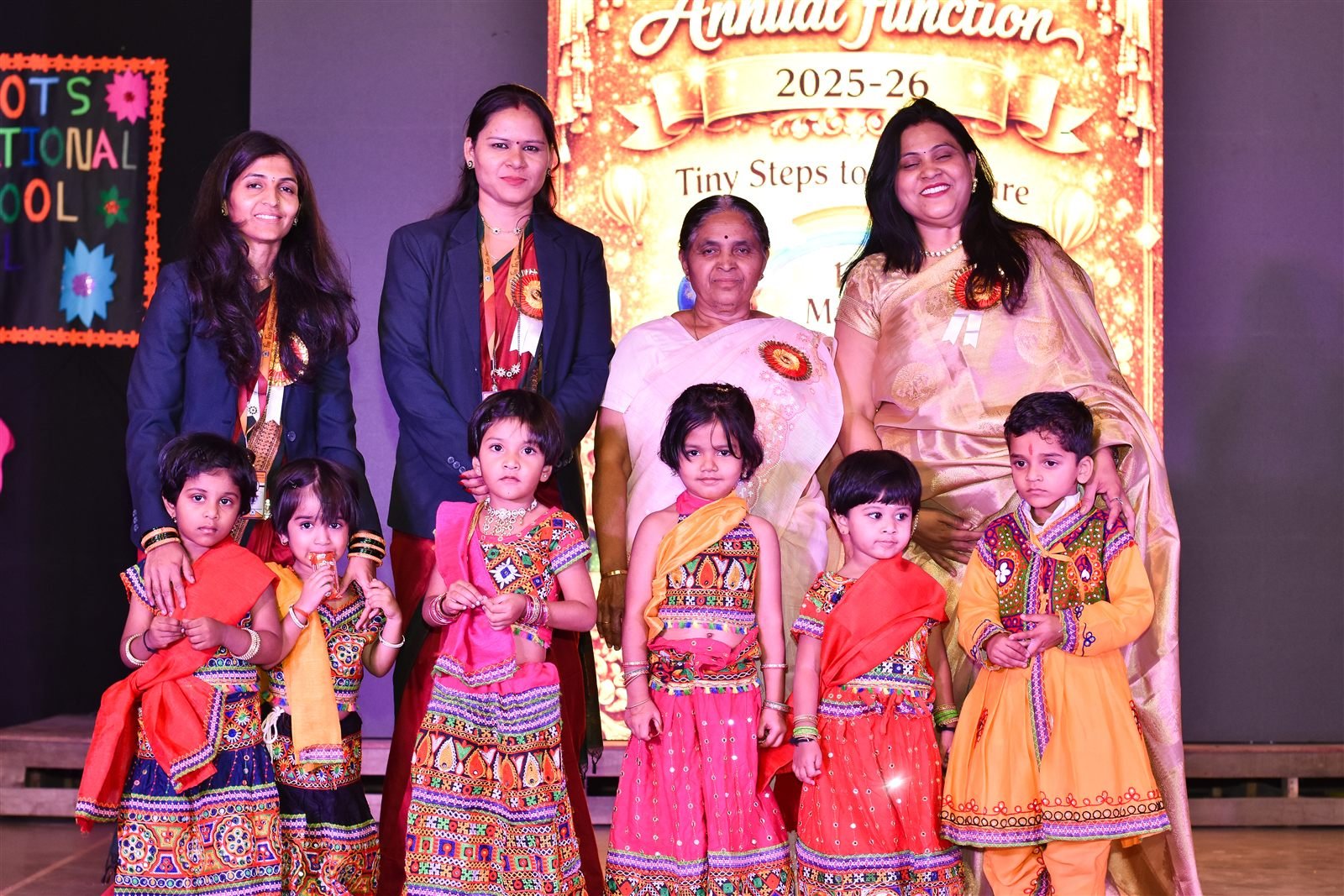 Tiny Tots children on stage with their teachers at the Annual Function 2025-26